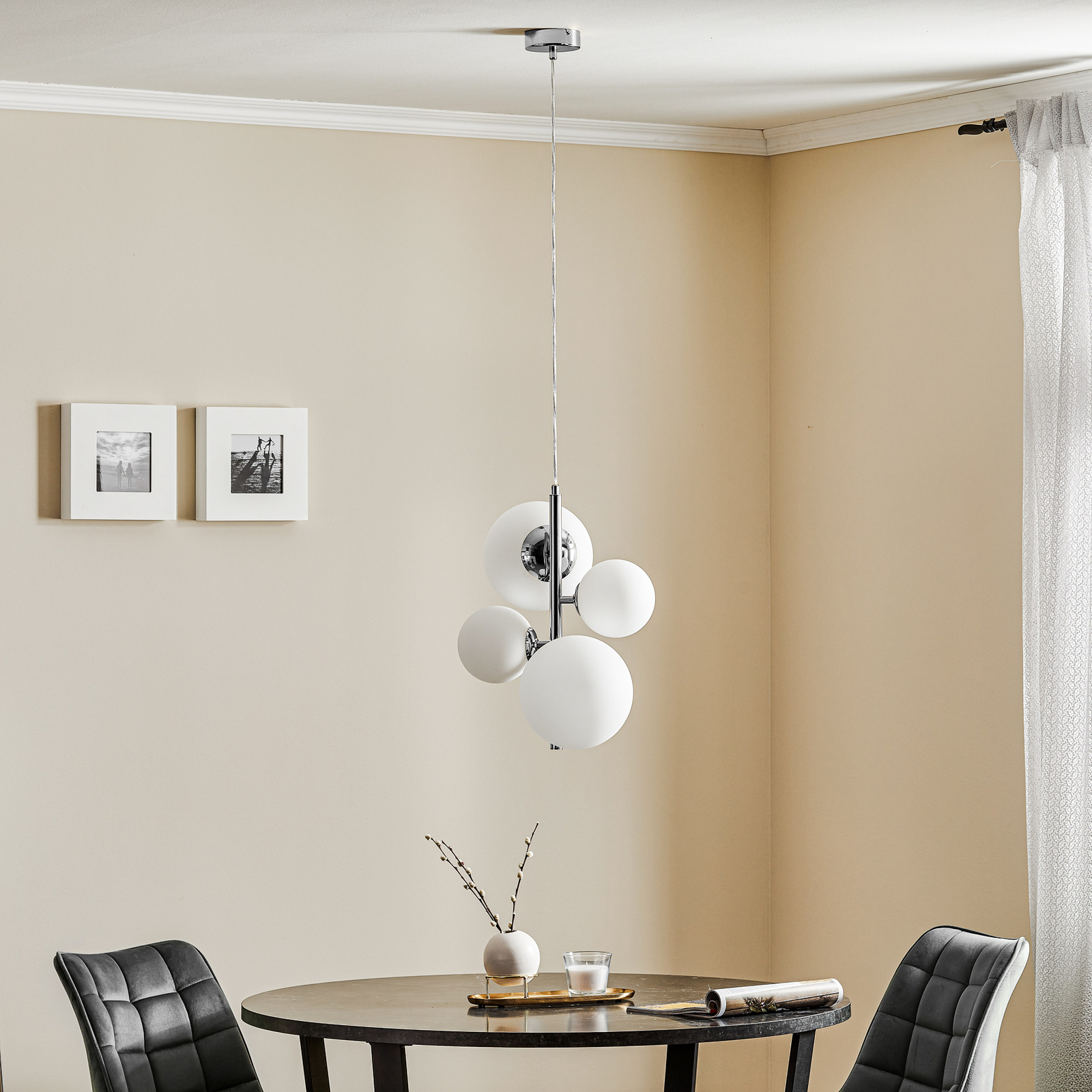 Hanglamp Bloom, 4-lamps, chroom