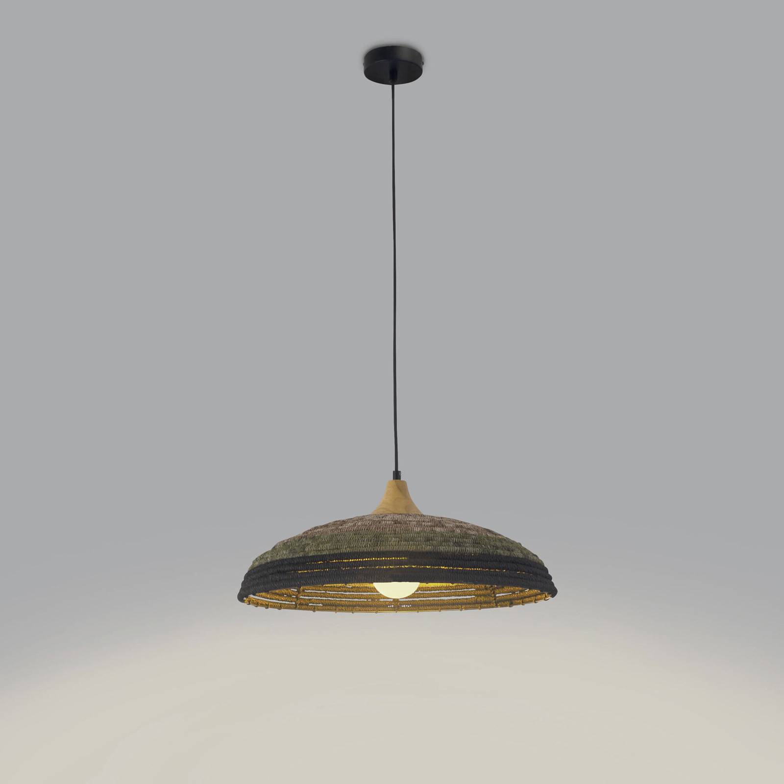 Forlight hengelampe Korg, Ø 50 cm, fargerik, ledning/tre