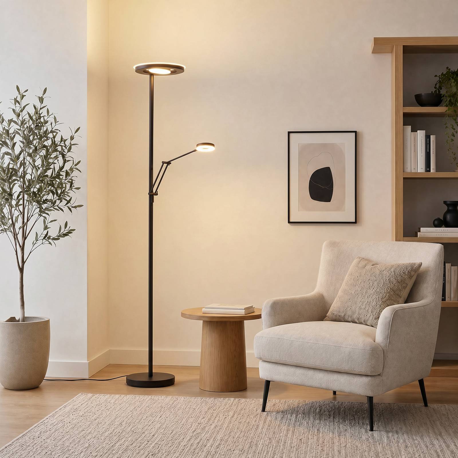Trio Lighting LED uplighter Barrie met leeslampje zwart mat