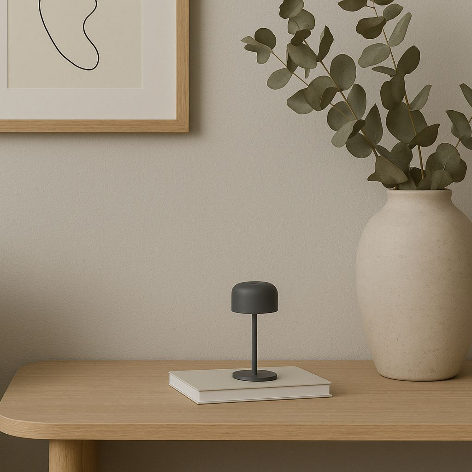 LED-Akku-Tischlampe Finley, sandgrau Höhe 22 cm Metall, IP54