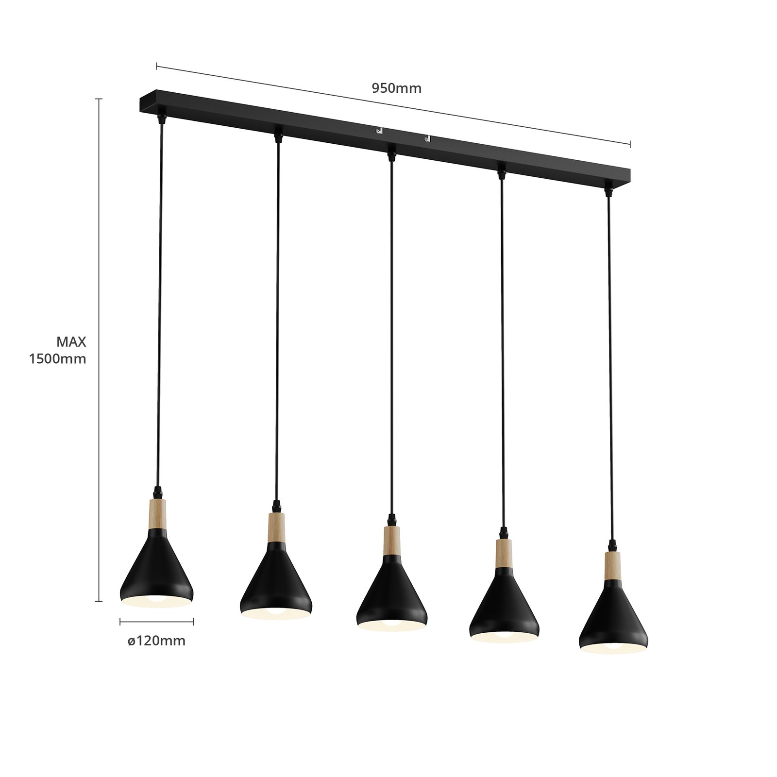 Arina Pendel Black/Wood - Lindby