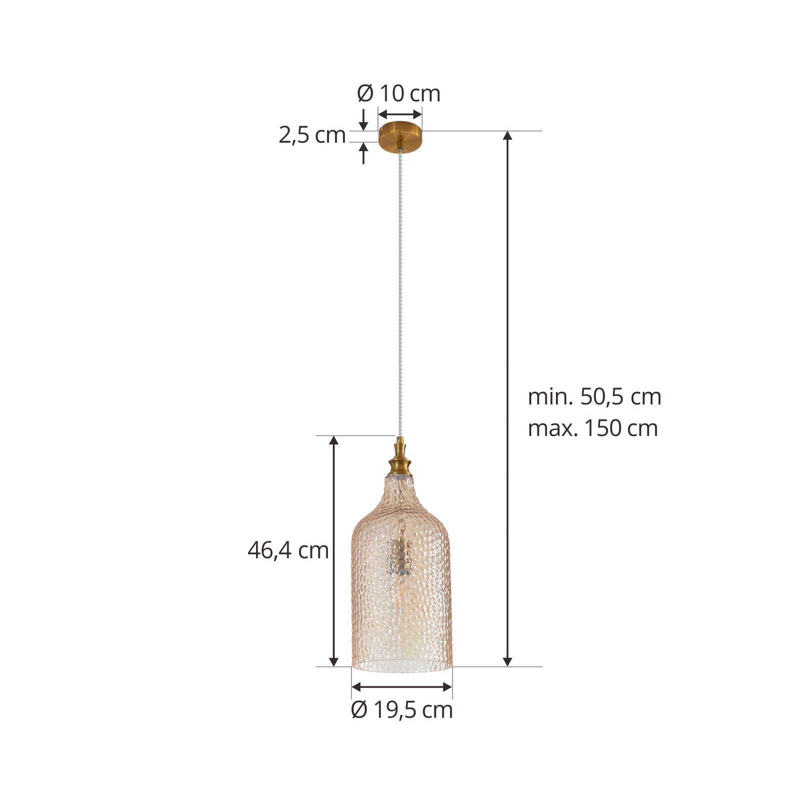 Lindby hanglamp Drakar, 1-lamp, amber, glas, Ø 19,5 cm