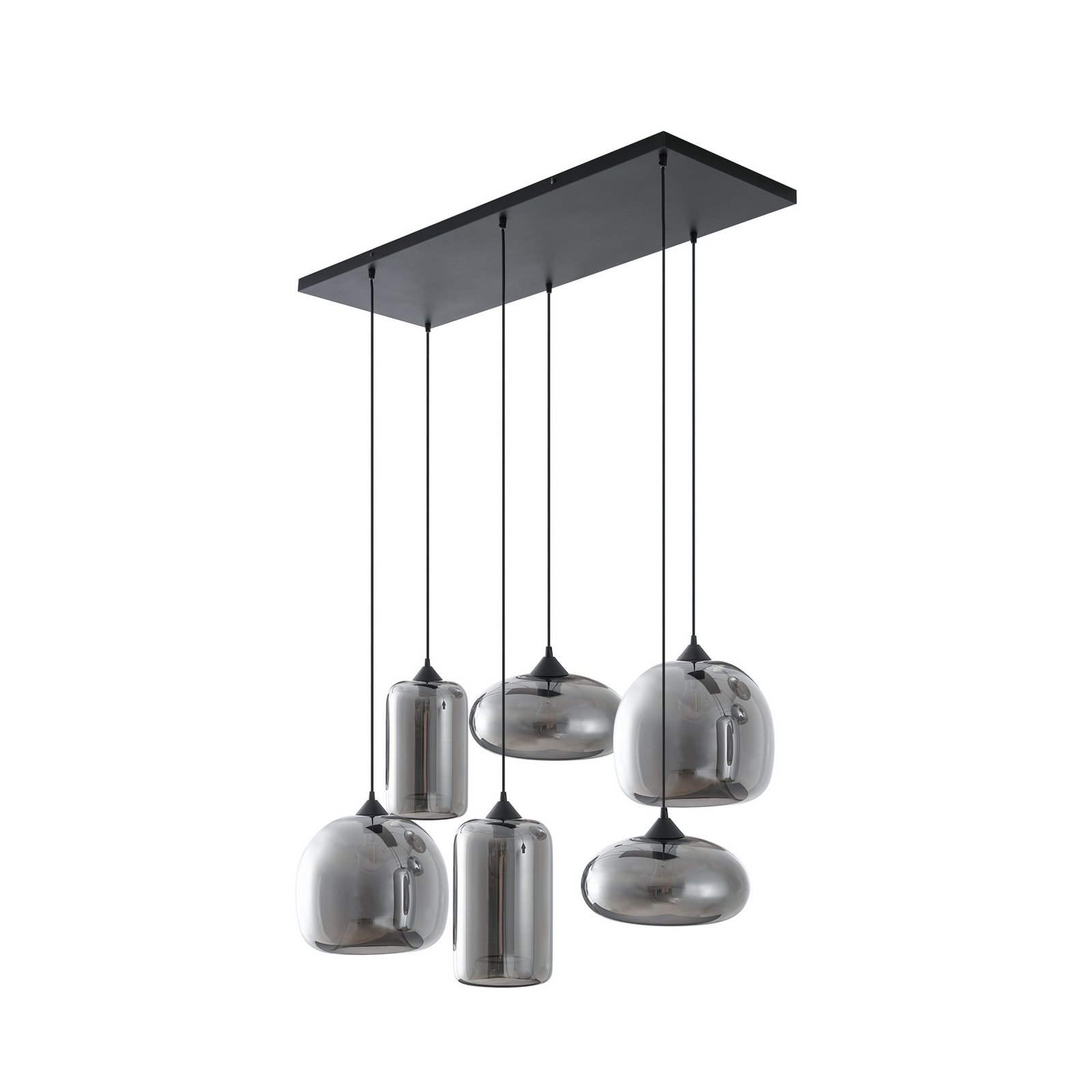 Marla hanglamp, 6-lamps, glas, rookgrijs - Lindby Marla hanglamp, 6-lamps, glas, rookgrijs - Lindby