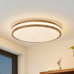 Lindby LED stropné svietidlo Emiva, 50 cm, CCT, diaľkové ovládanie, drevo