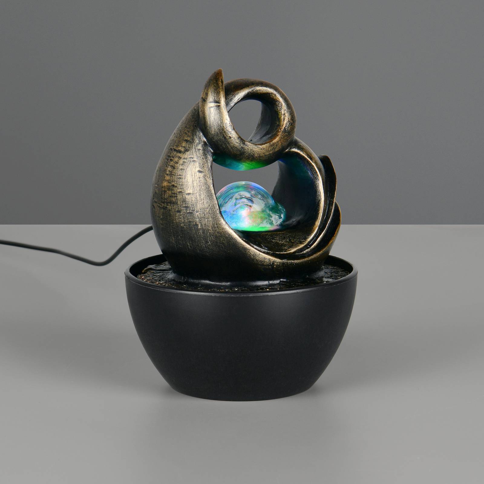 Reality Leuchten Lampe de table LED Luma, marron, hauteur 19 cm, résine synthétique, RVB USB