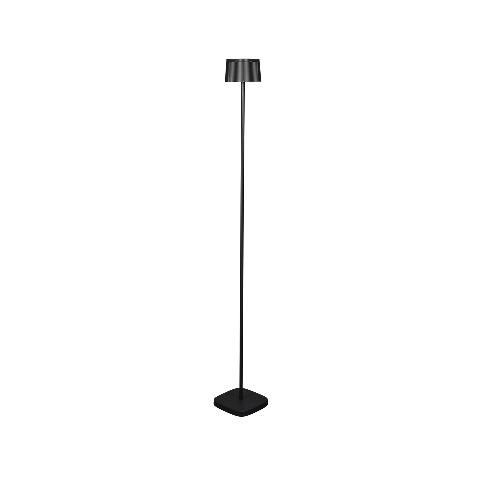 Bonito candeeiro de pé LED recarregável, preto, alumínio, IP54, regulador