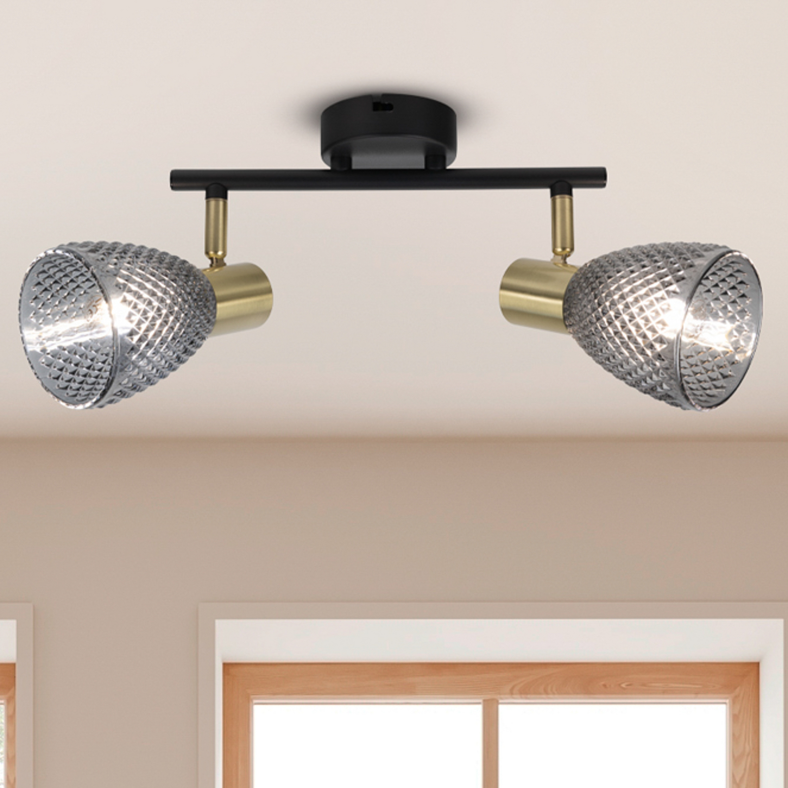 Loftslampe Lindita, 2 lyskilder, glas, røggrå, E14