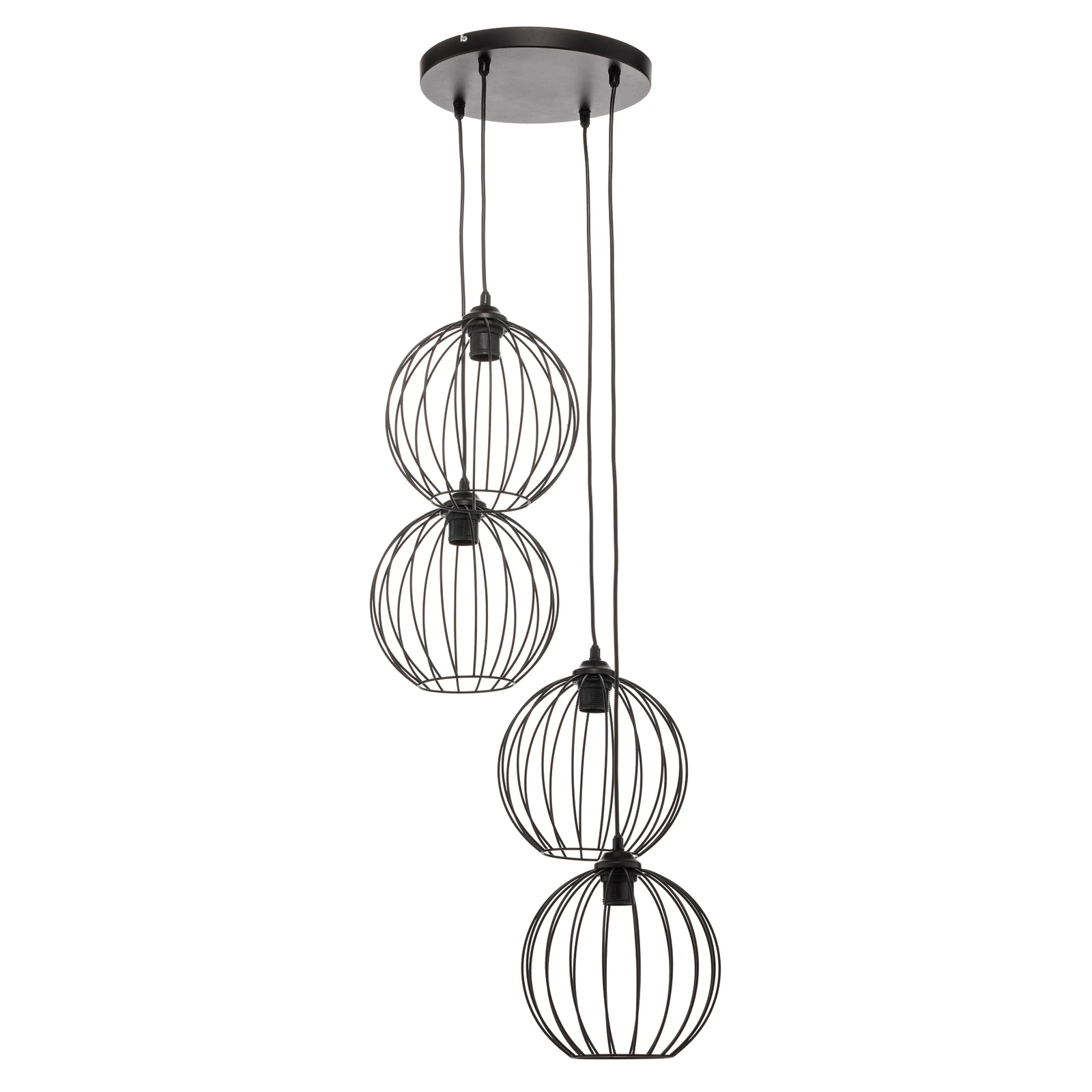 Suspension Cumera en noir, à 4 lampes, ronde