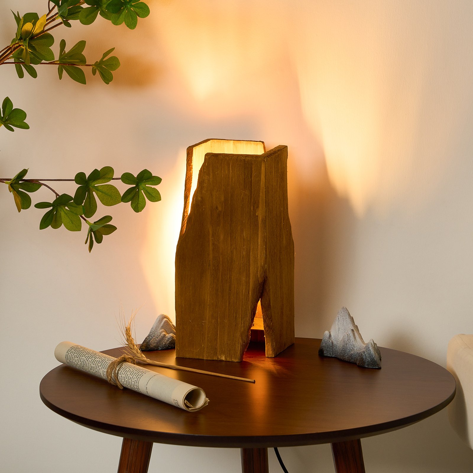 Lámpara de mesa Venus, marrón, altura 25 cm, madera