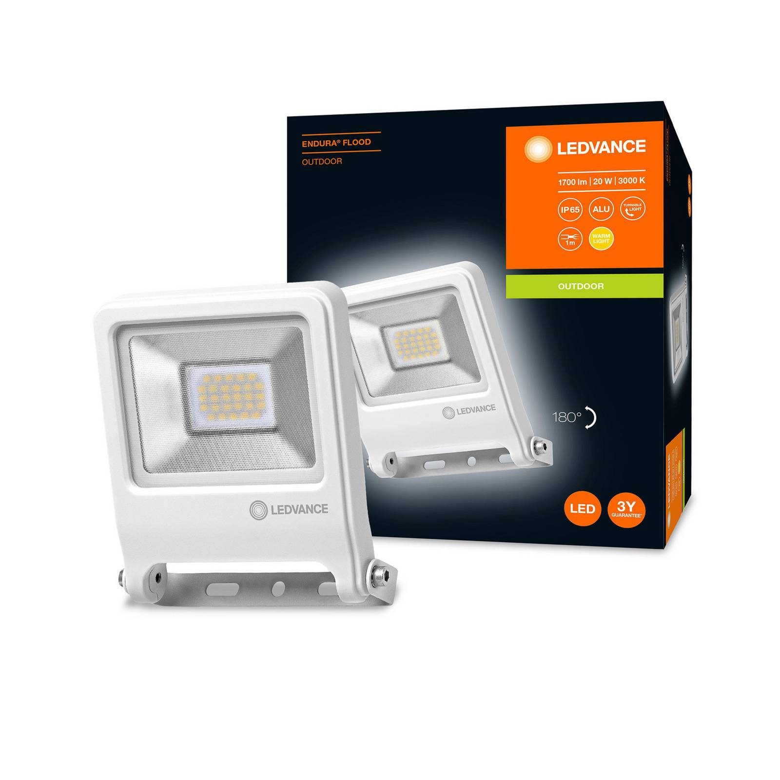 LEDVANCE Endura Flood LED outdoor spot white 20 W, aluminium, glass, 20 W, energy efficiency: F, W: 13.3 cm, H: 15.3 cm