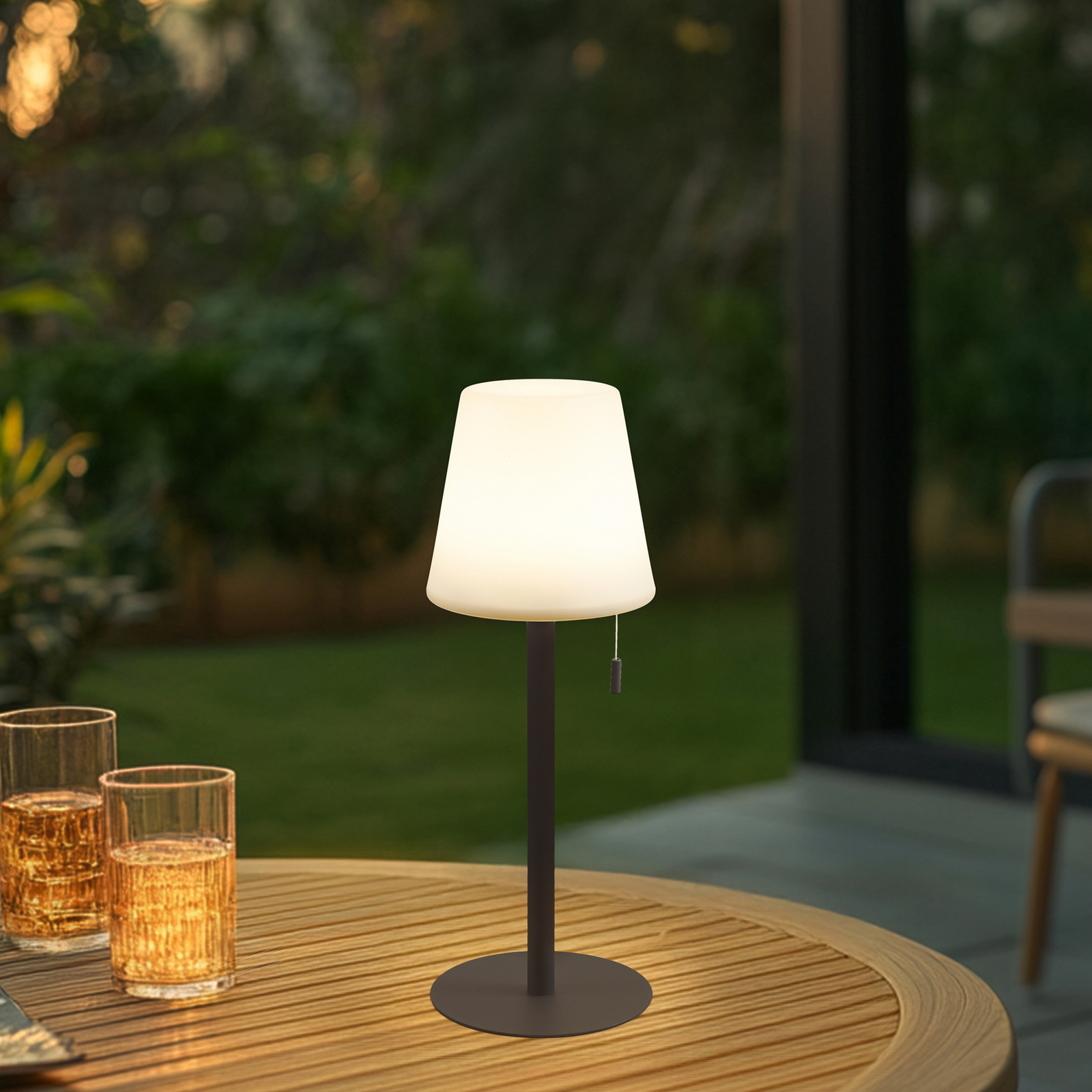 Lindby LED-Akkulampe Azalea, weiß/braun, 45 cm, CCT, IP44