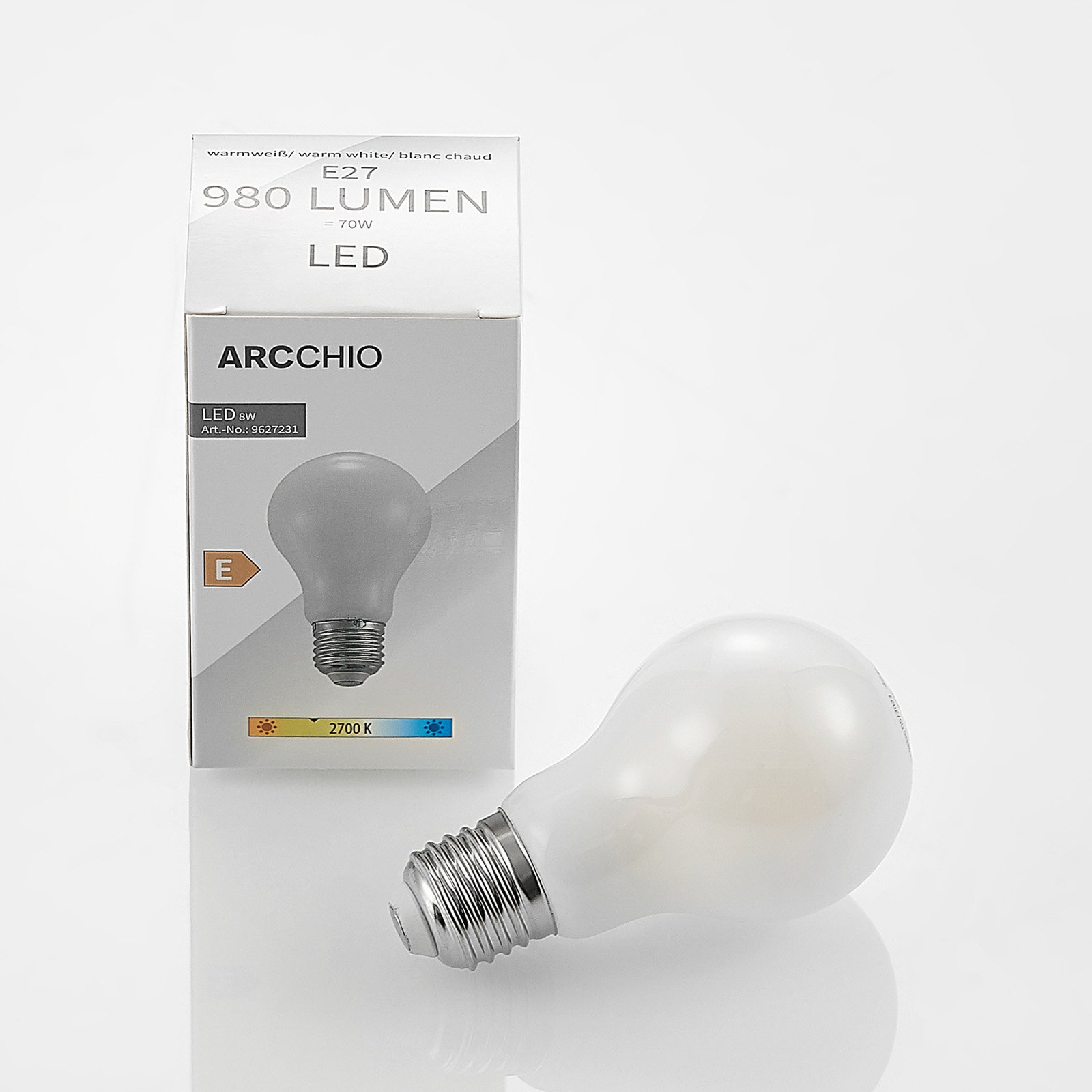 LED bulb E27 8 W 2,700 K dimmable opal 3-pack