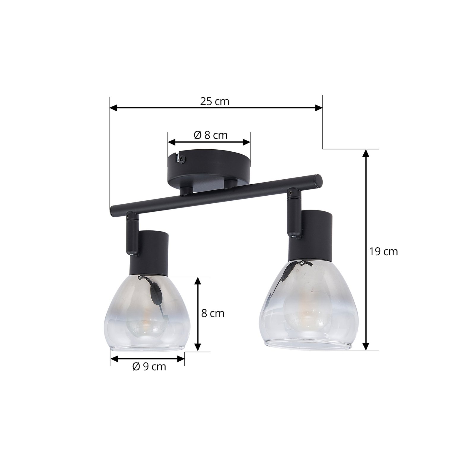 Lindby Pendura taklampe, 2 lyskilder, svart, glass