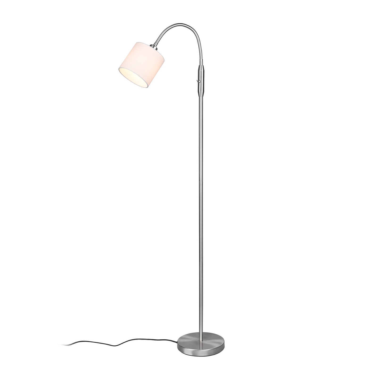 Tommy gulvlampe, nikkel/hvit, høyde 130 cm, metall/stoff