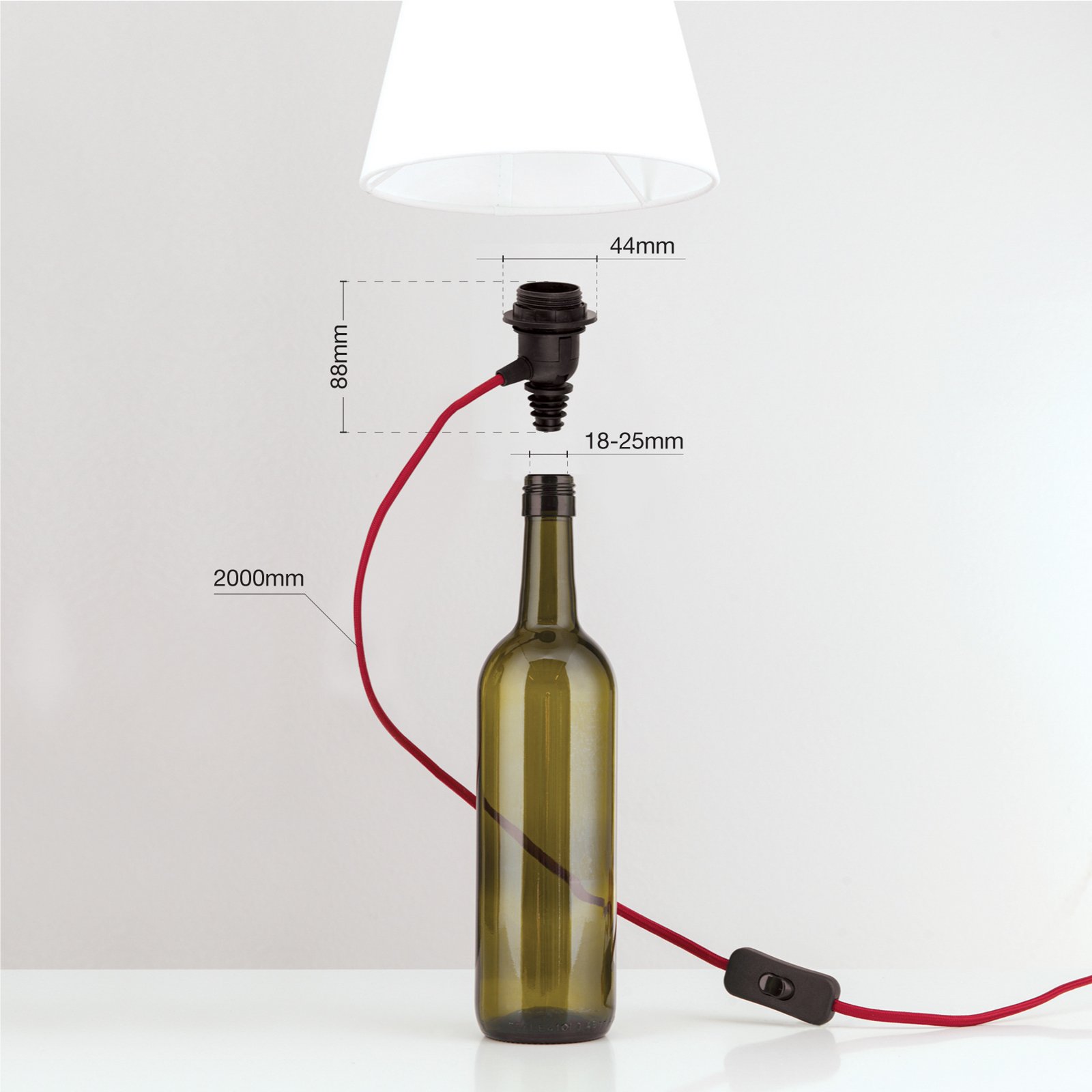 Oprawa żarówki E27 BOTTLE, kabel ciemnoczerwony, długość 200 cm