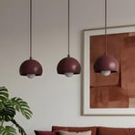 Sool hanging light, dark red, length 65 cm, 3-bulb, metal, E27