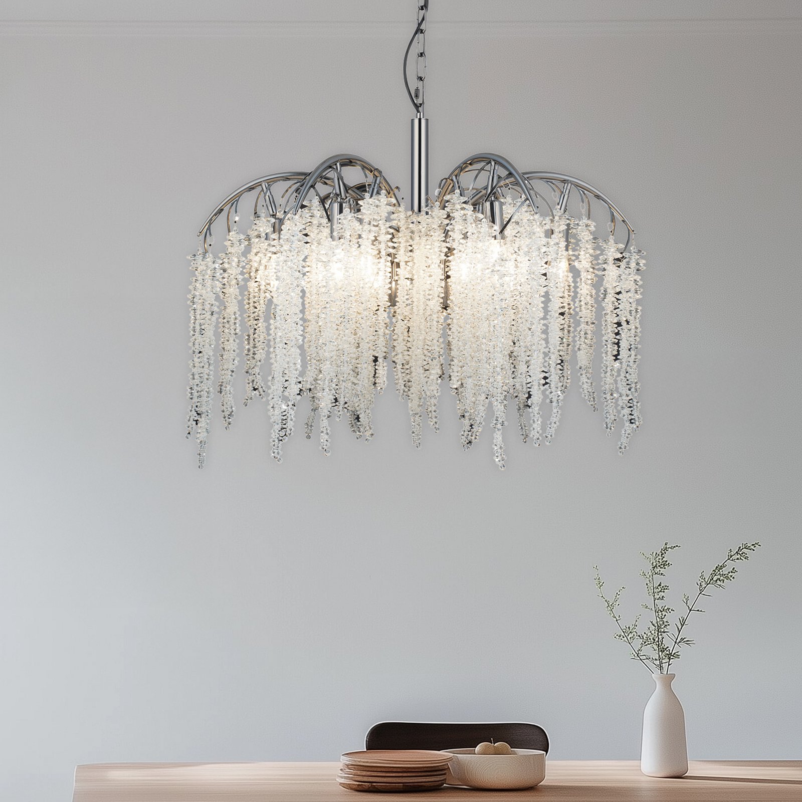 Luster od grožđa, biserno crni, 12 lampica, kristalno staklo