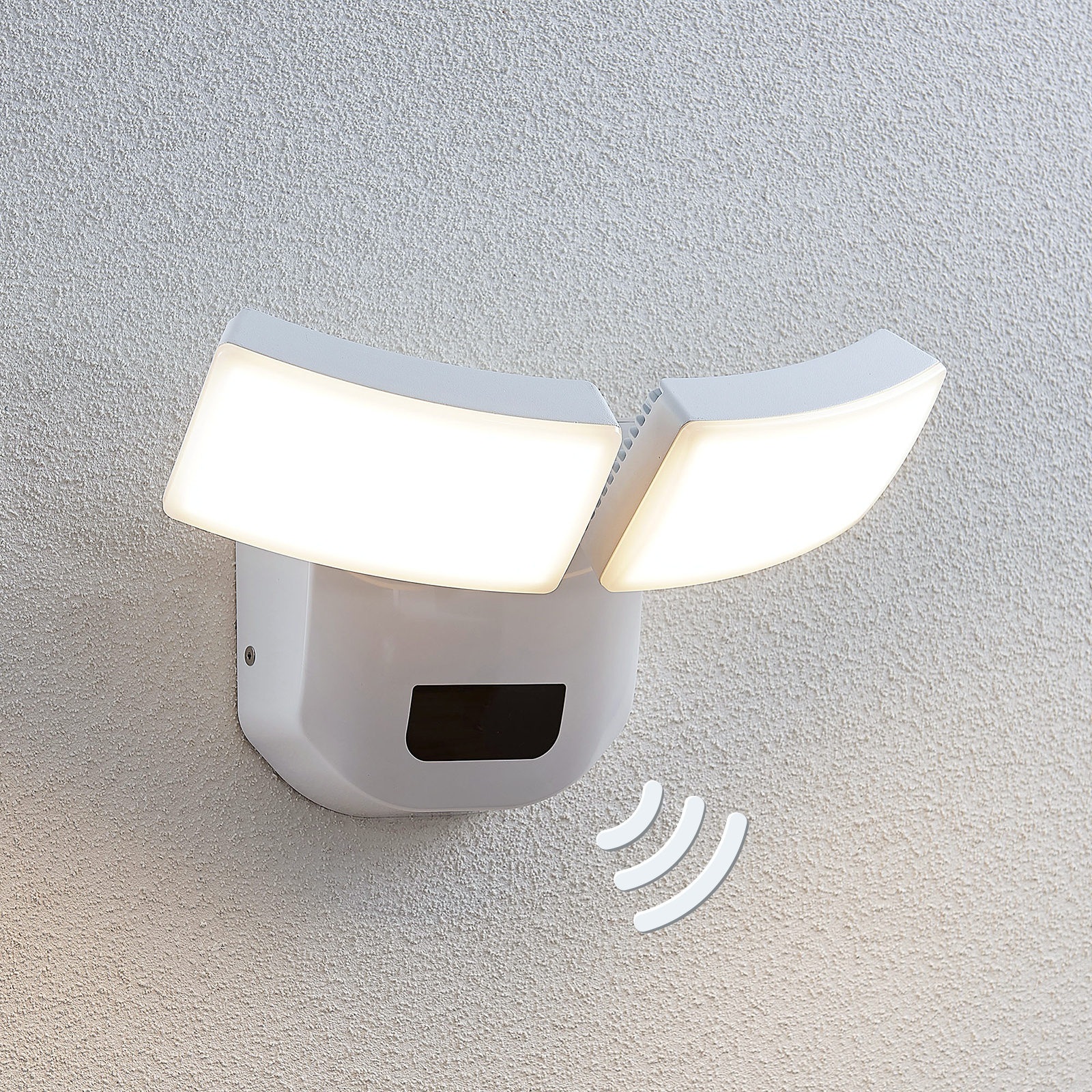 Nikias LED outdoor wall lamp, sensor, 2-bulb