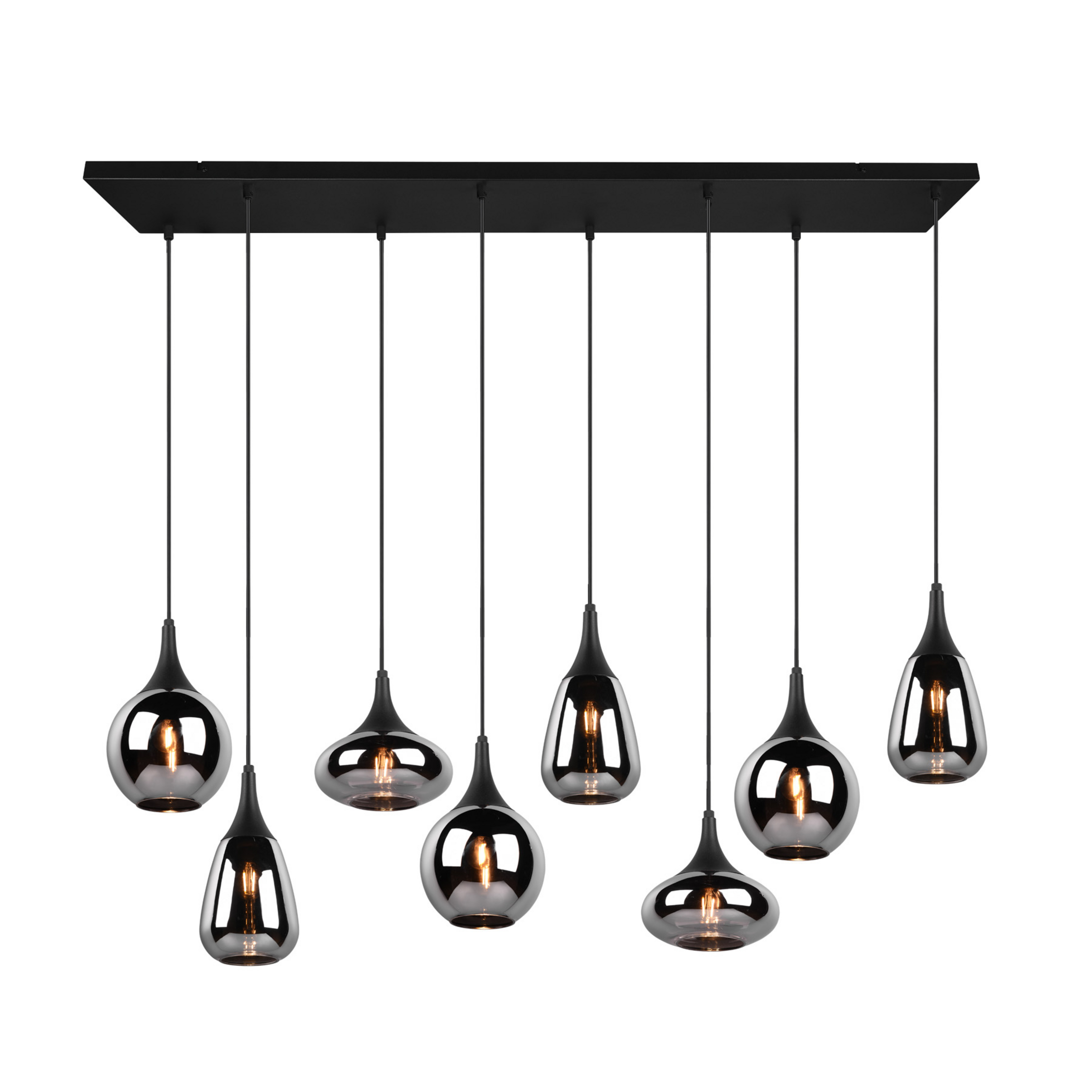 Lumina pendellampe, 8-lys, svart/krom, glass