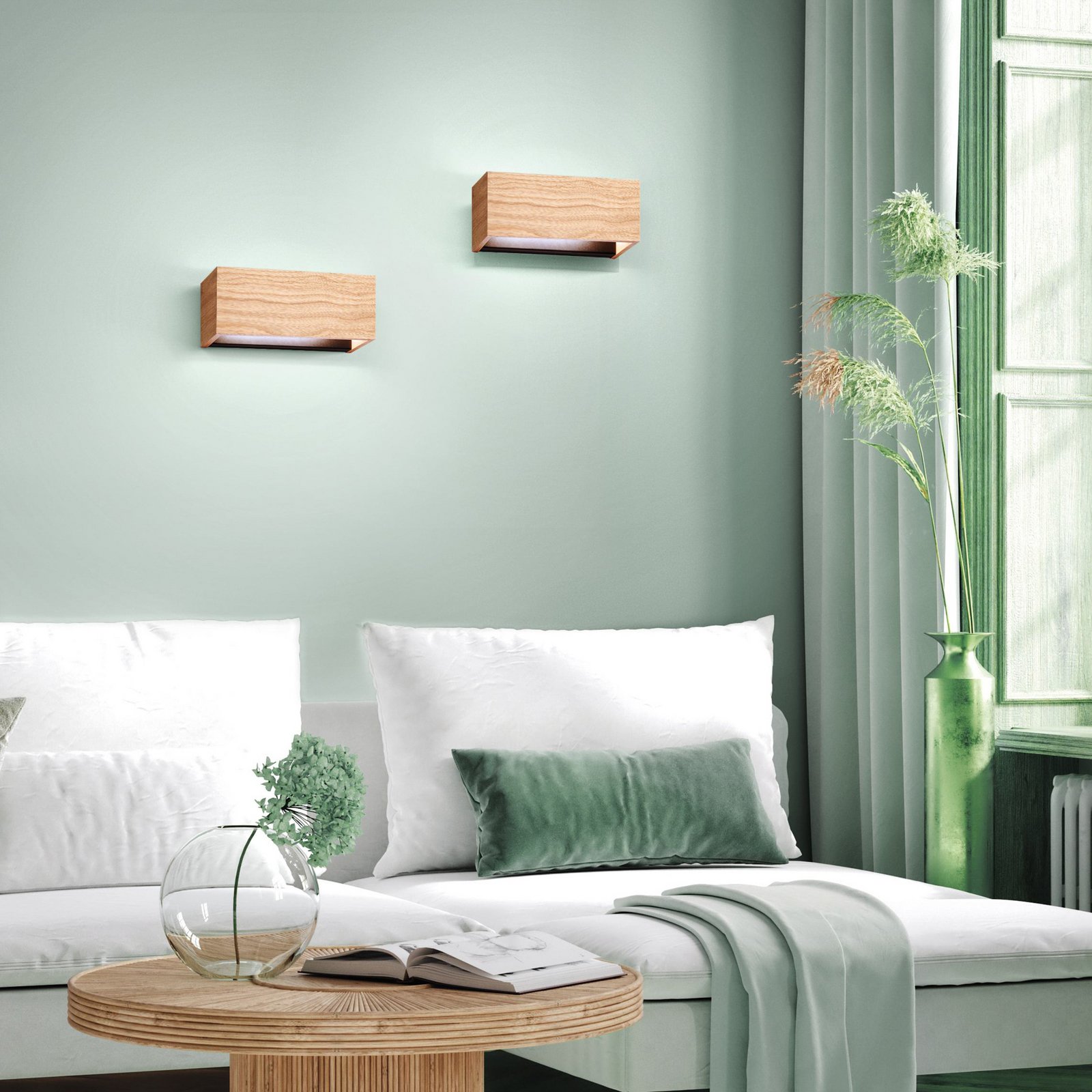 LED-seinävalaisin Shine-Wood, tammi/musta, leveys 23 cm, puu