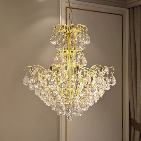 Lucande Linora Pendelleuchte mit Kristall, gold