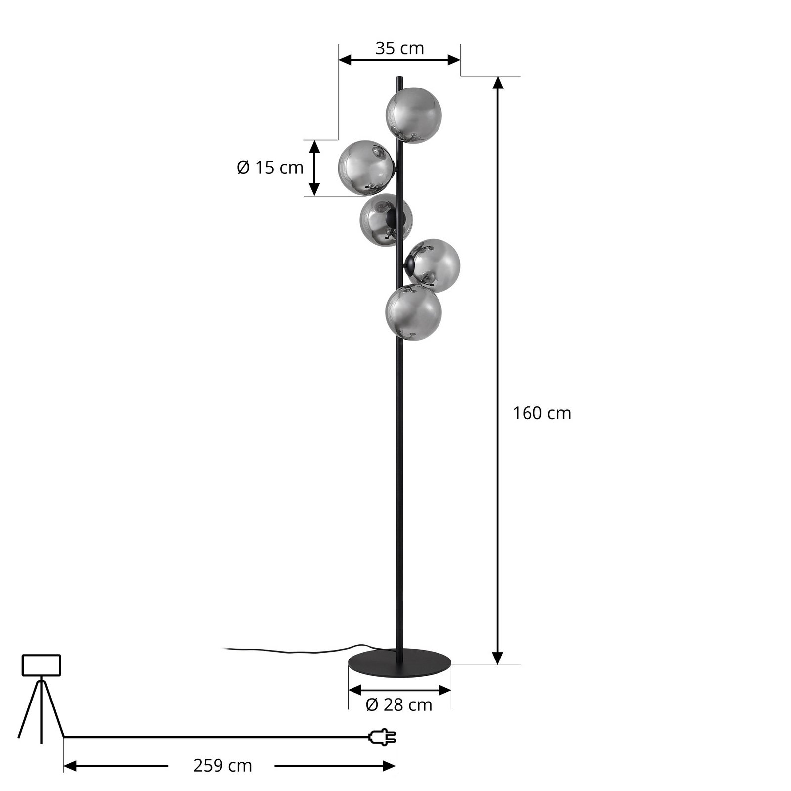 Orbelia Stehleuchte, schwarz, 5-flammig, Glas - Lindby Orbelia Stehleuchte, schwarz, 5-flammig, Glas - Lindby