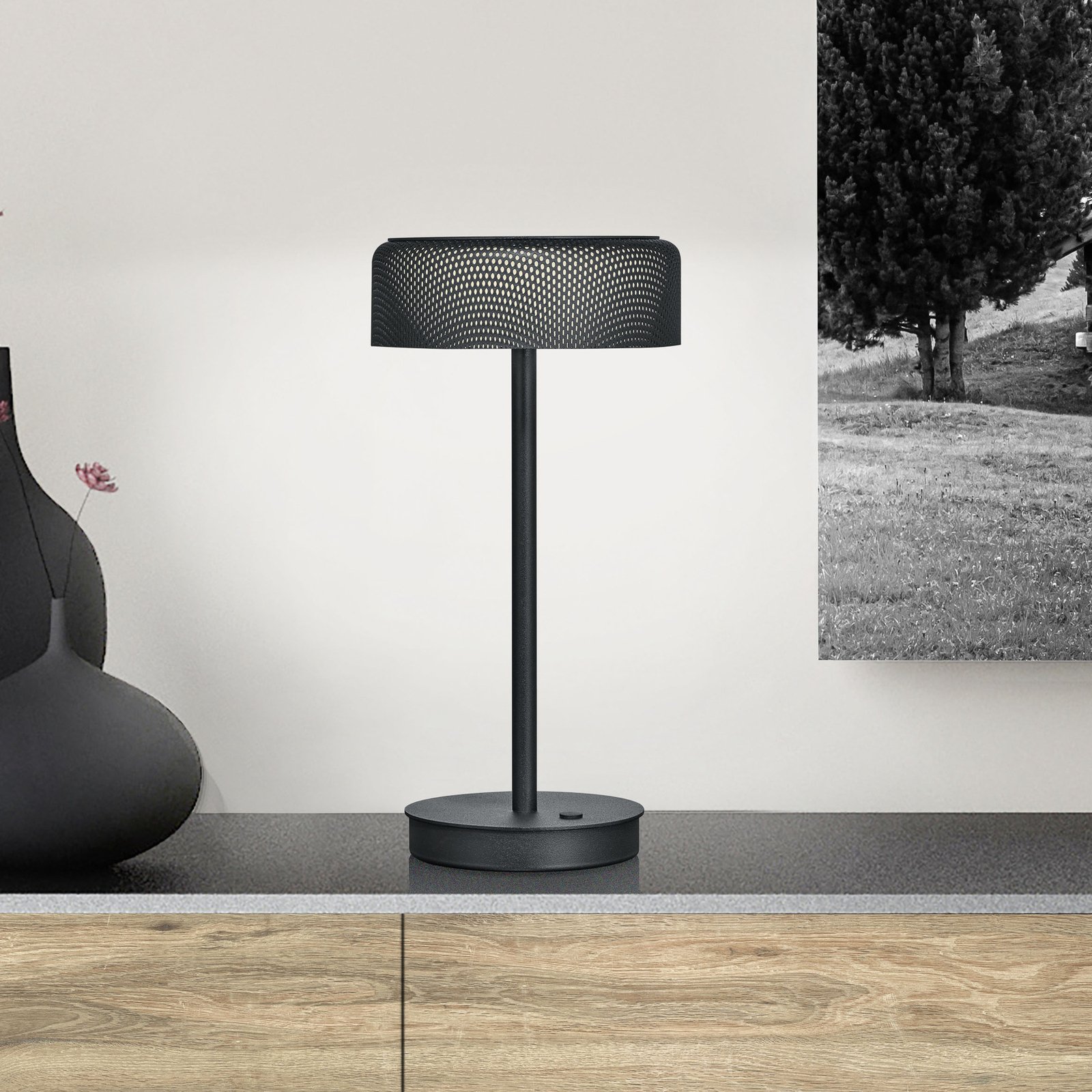 BANKAMP Mesh LED stolní lampa se stmívačem, černá