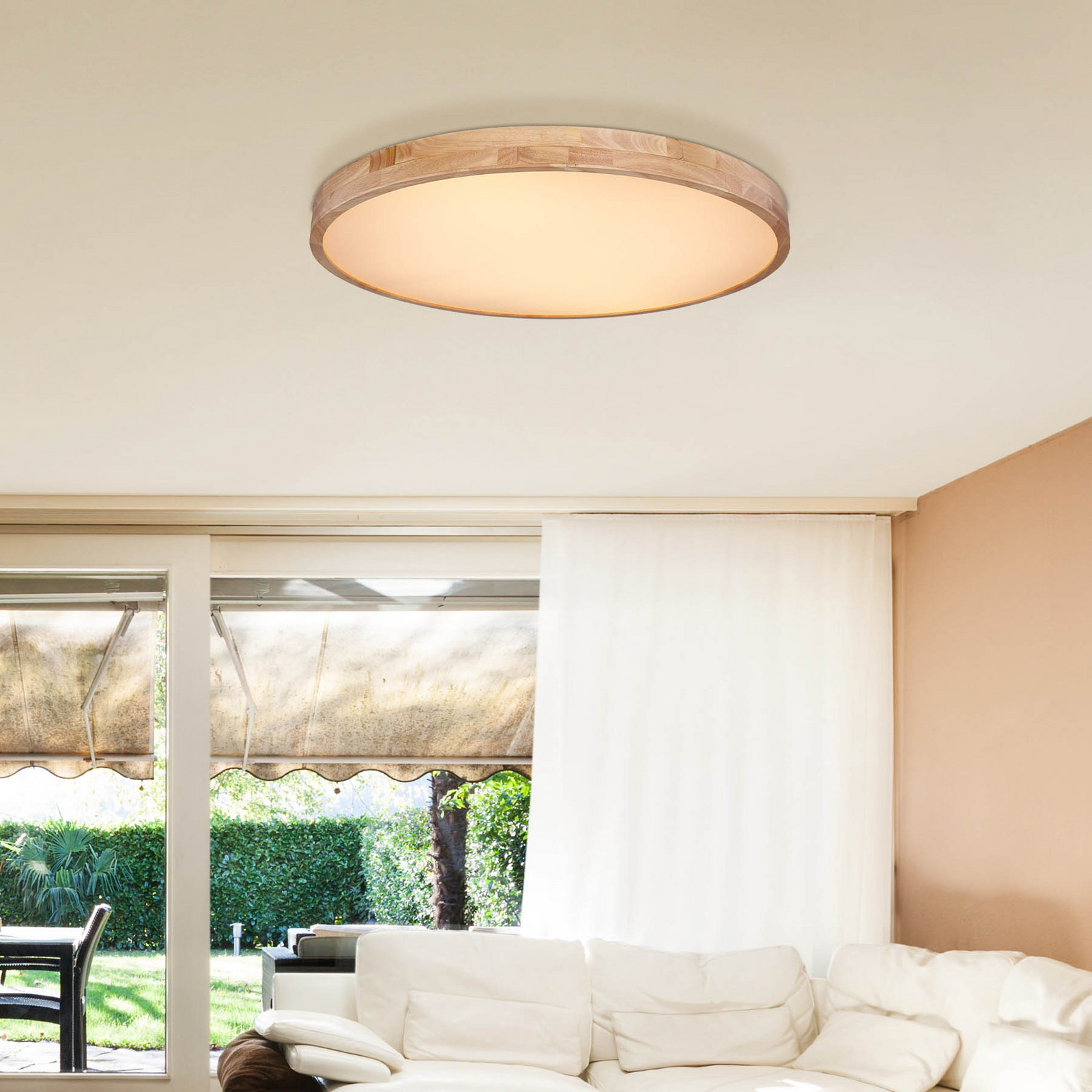 Globo Rainer plafonieră LED Ø 80 cm efect de lemn metal CCT - Camera de zi / sufragerie - maro