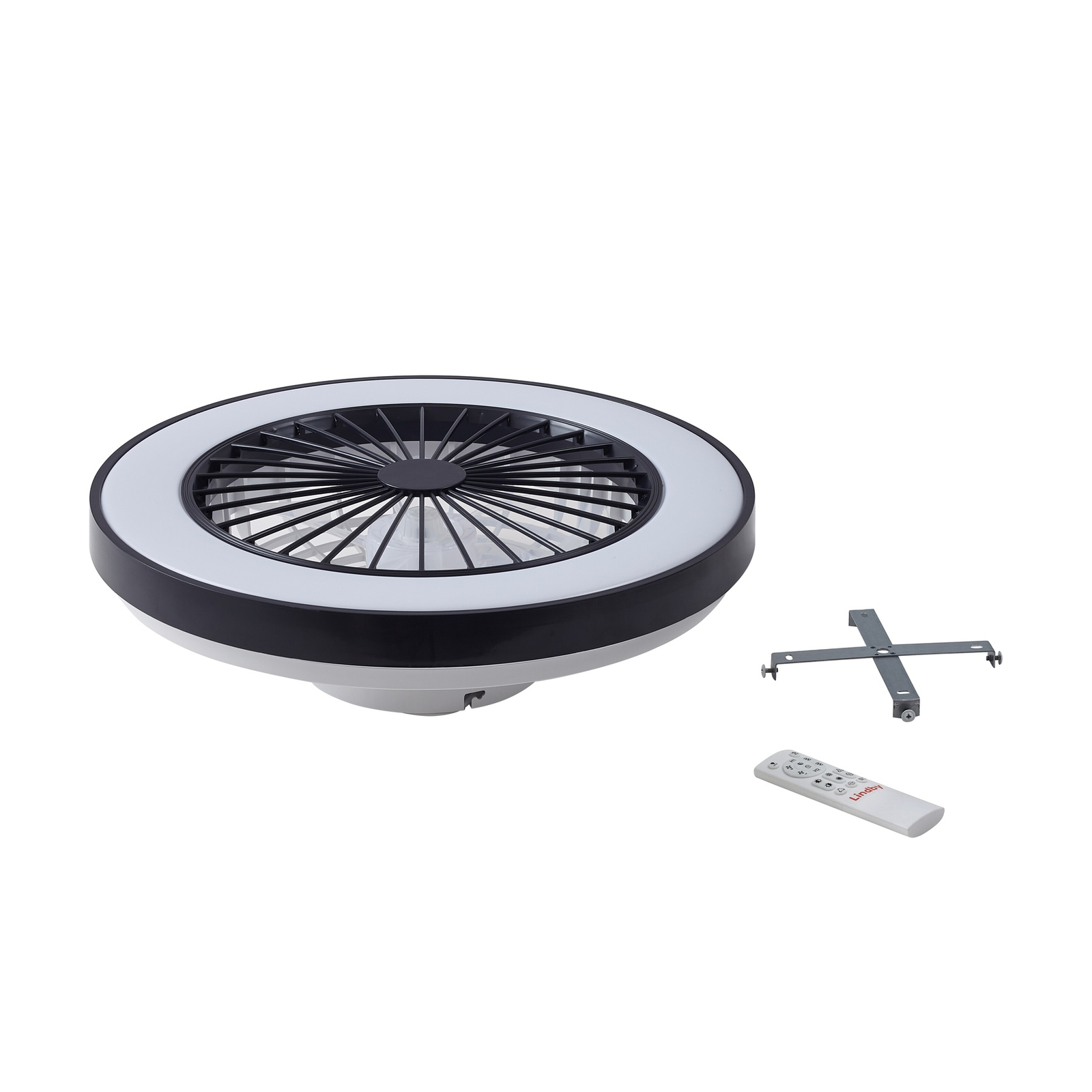 Lindby LED griestu ventilators Teleo, Ø48 cm, melns, DC, Tuya