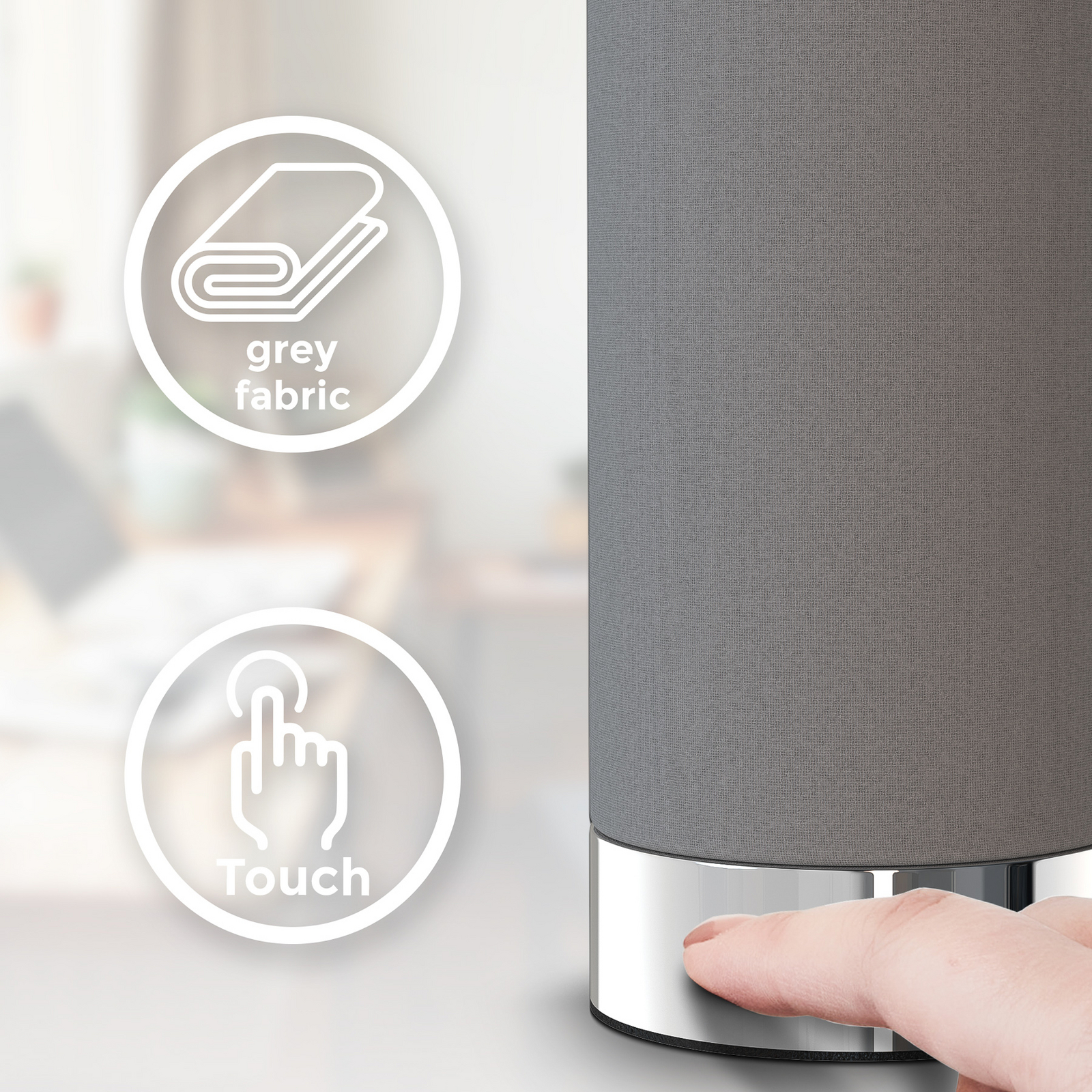 Tischleuchte Gloris, grau, Textil, Höhe 24,4 cm, E14, Dimmer Tischleuchte Gloris, grau, Textil, Höhe 24,4 cm, E14, Dimmer