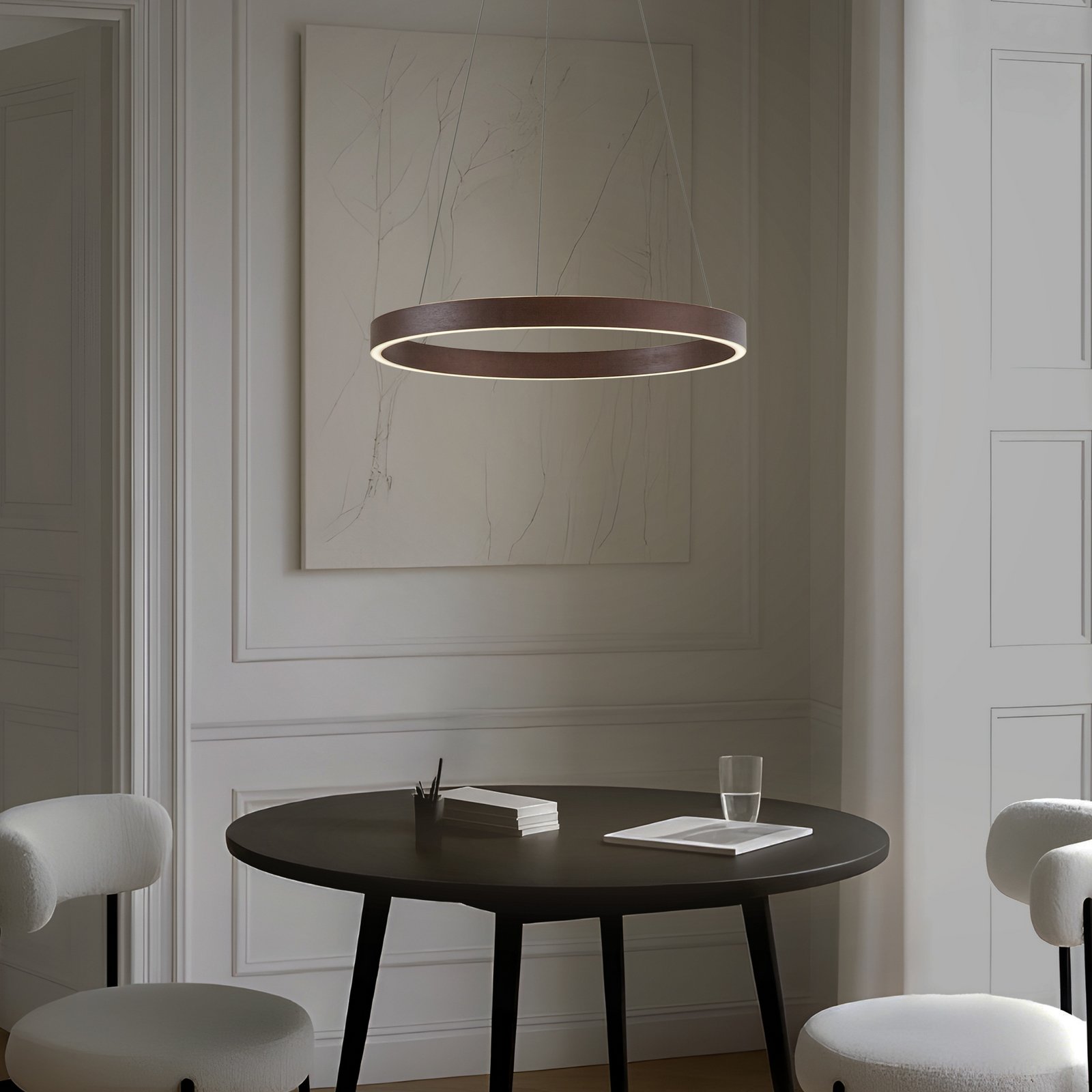 Lucande LED-hængelampe Yonam, Ø 60 cm, 1 lyskilde, brun, CCT Lucande LED-hængelampe Yonam, Ø 60 cm, 1 lyskilde, brun, CCT