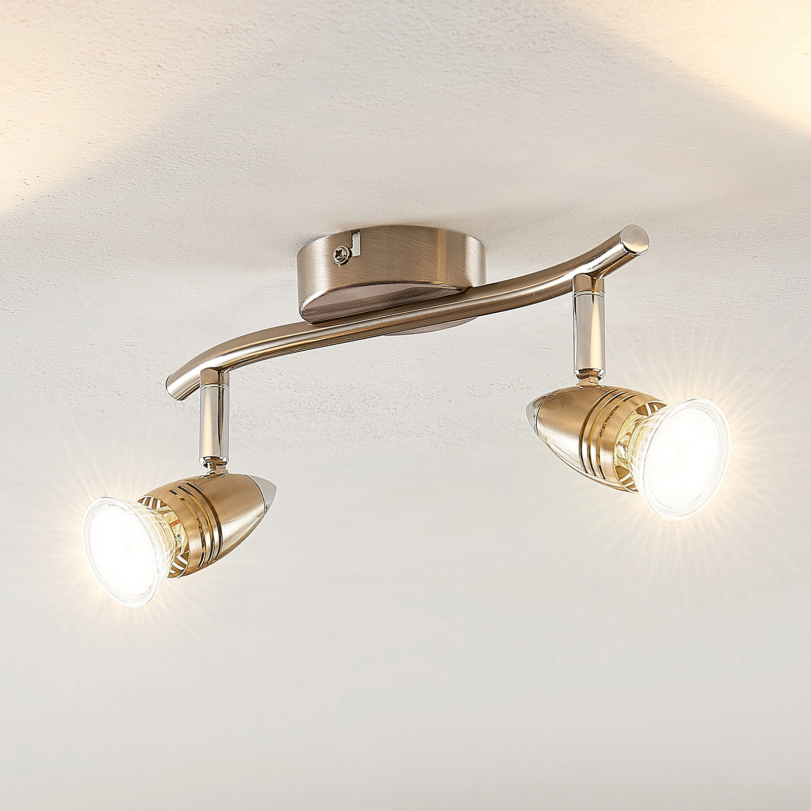 ELC Kalean plafondspot, nikkel, 2-lamps