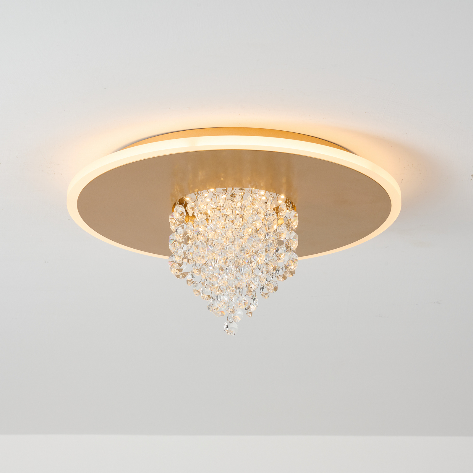 LED-Deckenleuchte Deluge, goldfarben, Ø 32 cm, Metall/Acryl