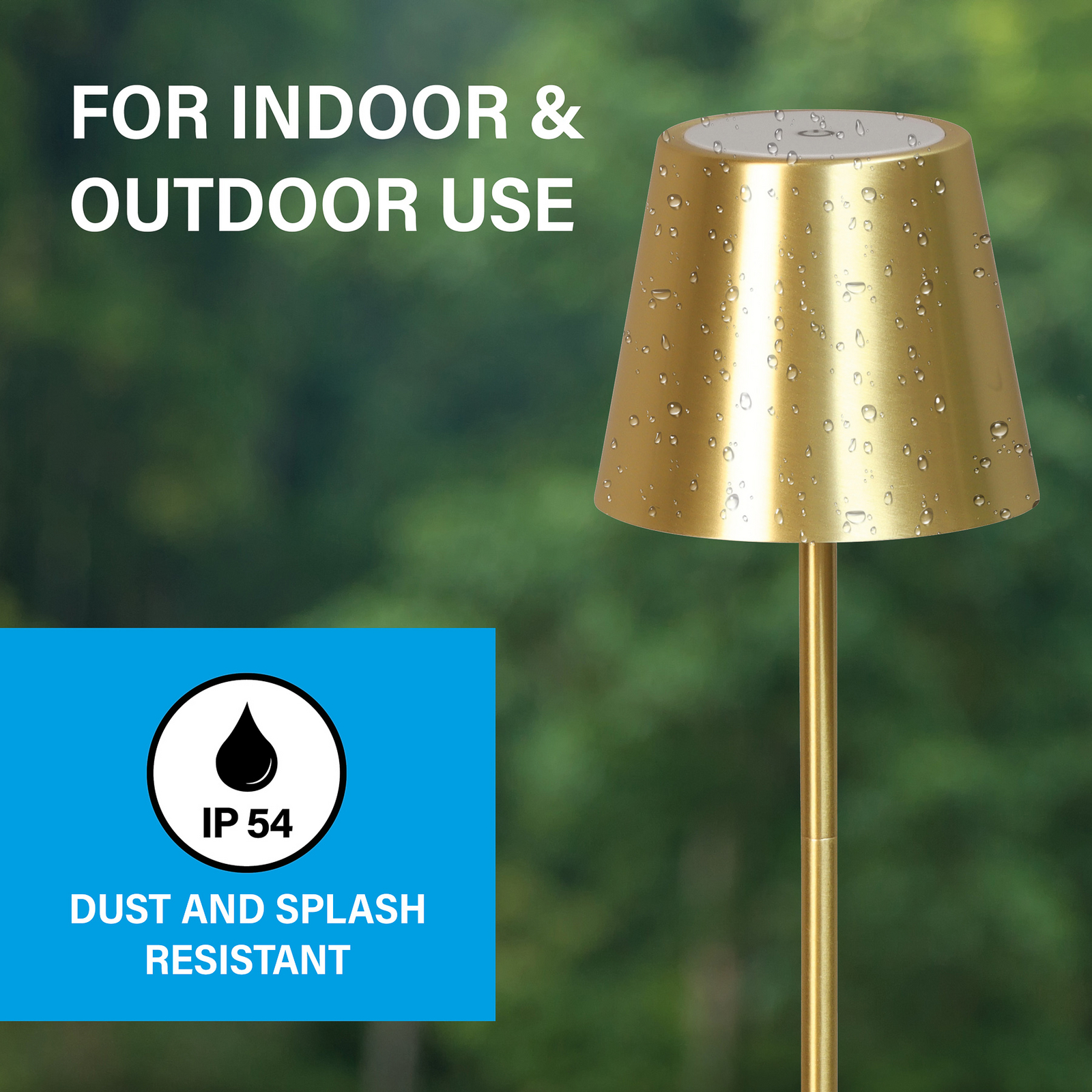 LED akumuliatorinė stalo lempa Viletto, žalvario spalvos, IP54 LED akumuliatorinė stalo lempa Viletto, žalvario spalvos, IP54