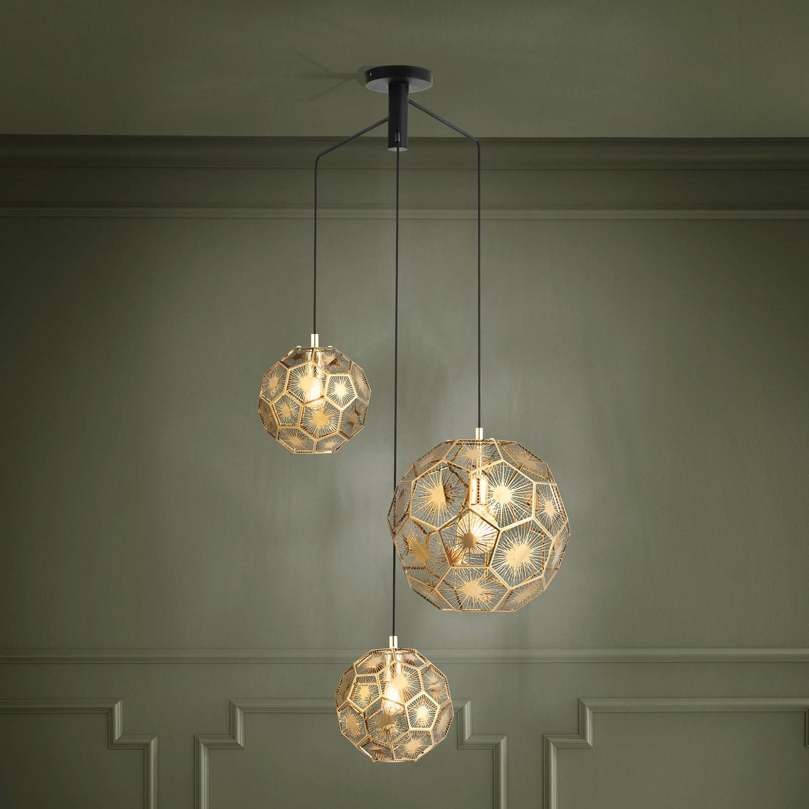 EGLO Suspension Skoura, couleur laiton, 70 x 68 cm, à 3 lampes, acier