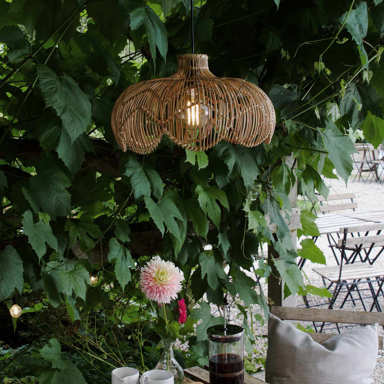 Suspension d'extérieur Belle, rotin naturel, Ø 43 cm, fiche IP44