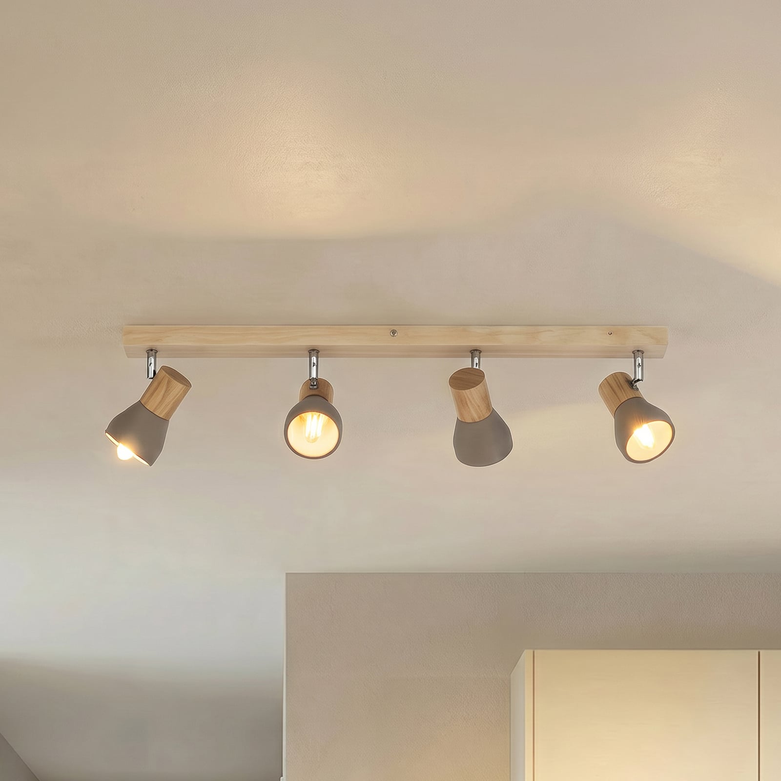 Filiz 4 Mennyezeti Lámpa Concrete/Wood - Lindby