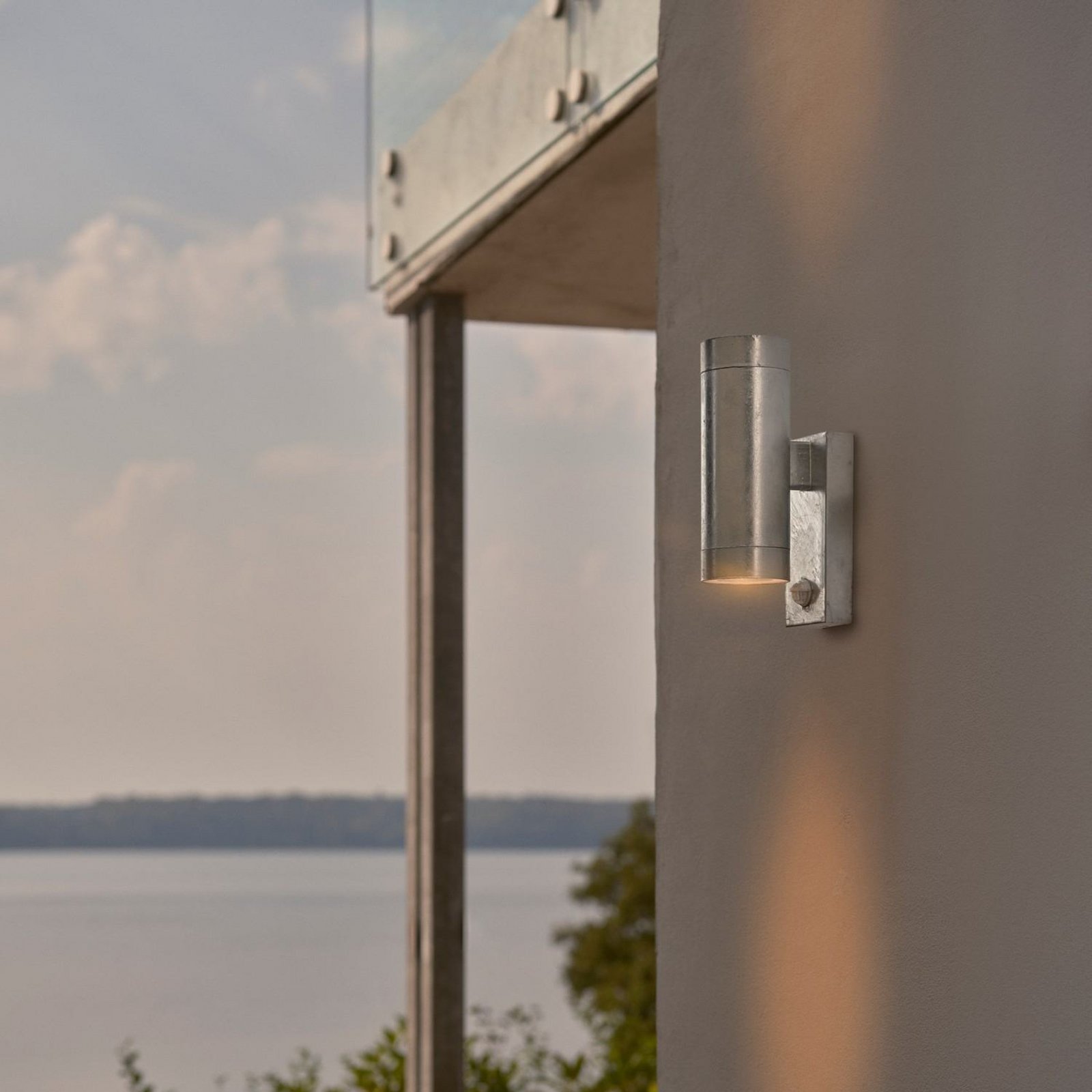 Tin Maxi Double Sensor outdoor wall lamp, galvanised, IP54, GU10