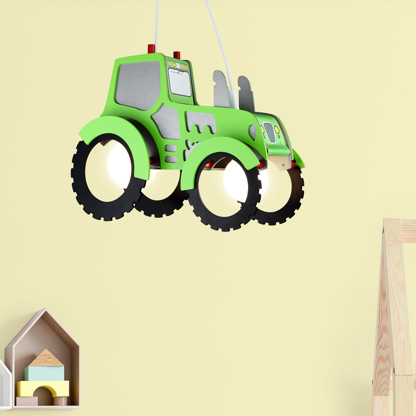 Elobra Tractor pendant light for a child’s room, for Children's Room, wood, E27, 40 W, energy efficiency: A++, L: 40 cm, W: 18 cm, H: 30 cm