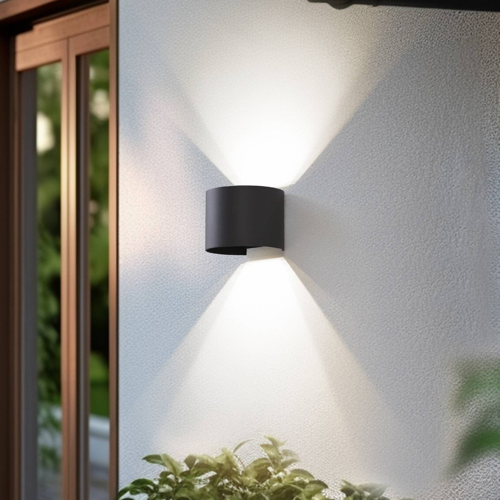 Lindby Smart LED utomhus vägglampa Dara grå rund CCT RGB Tuya