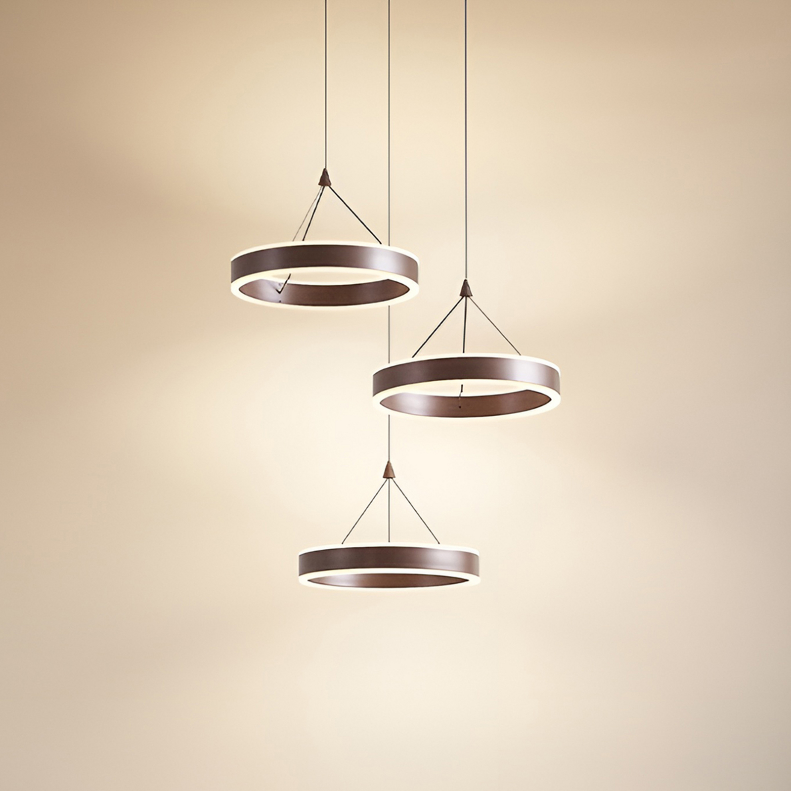 Lucande LED pendant light Kolo, brown, 3-bulb, dimmable