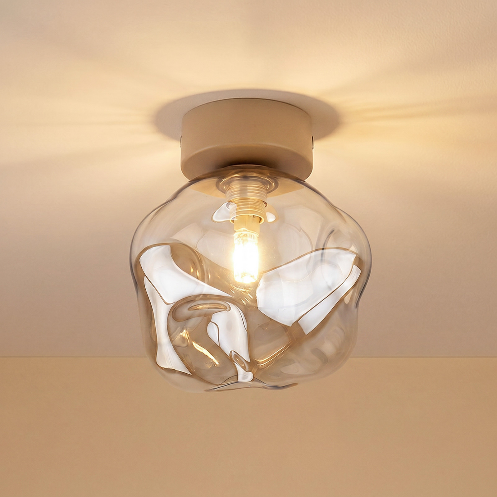 TK Lighting Plafonieră Lava nisip/cognac sticlă Ø 15 cm G9 - Camera de zi / sufragerie - Modern - nisip coniac