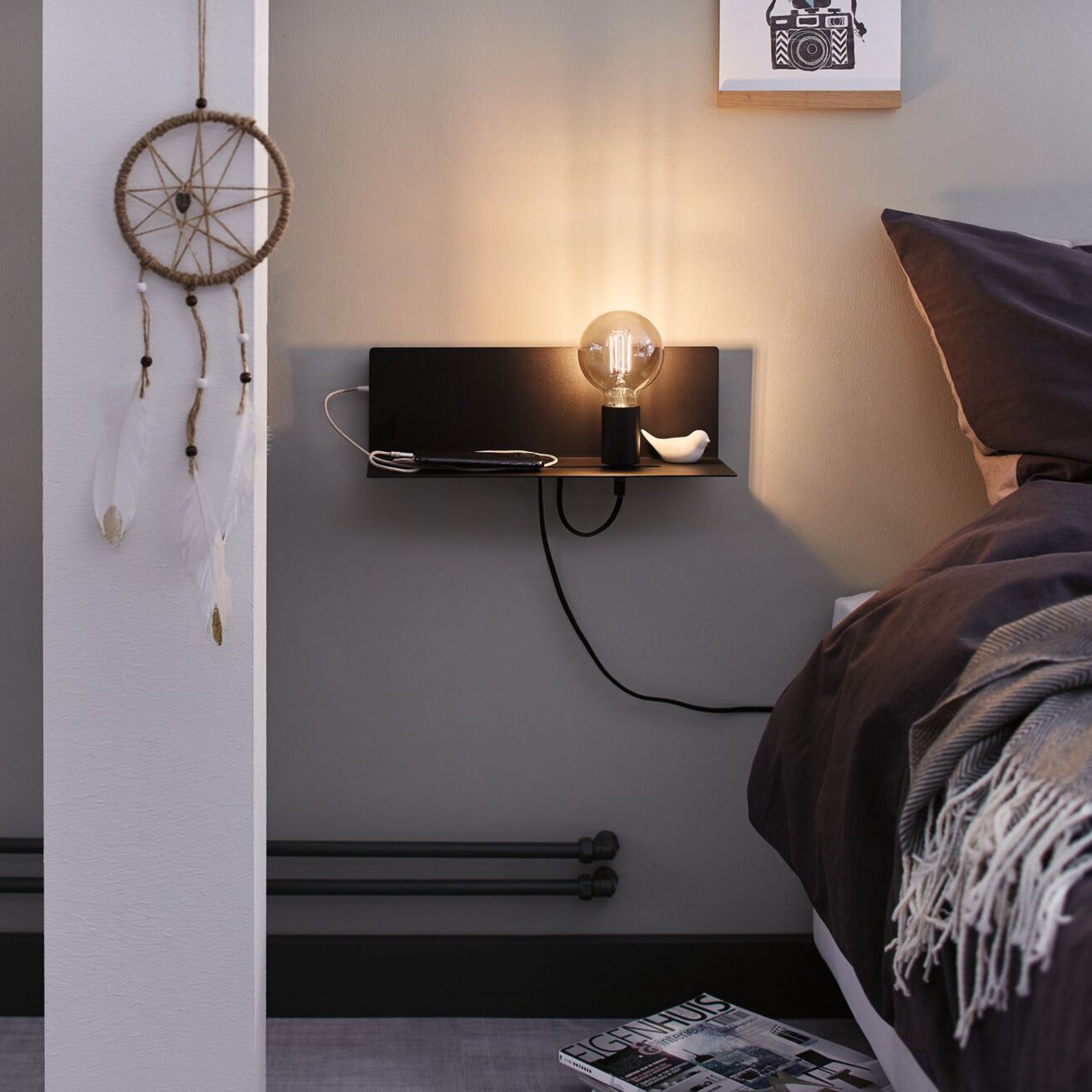 Aplică de perete Paulmann Devara, negru 40 cm E27 Port USB Aplică de perete Paulmann Devara, negru 40 cm E27 Port USB