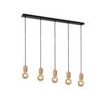 Spinny hanglamp, balk, 115 cm, 5-lamps, rubberhout, E27