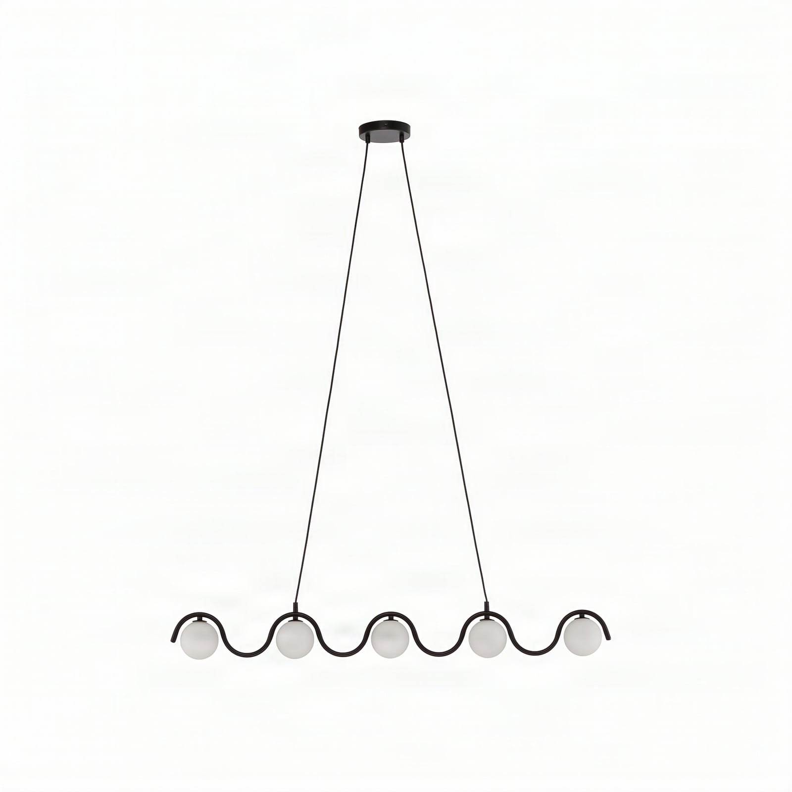 Lampada a sospensione Sinus 5, nero/opale, vetro, lunghezza 110 cm