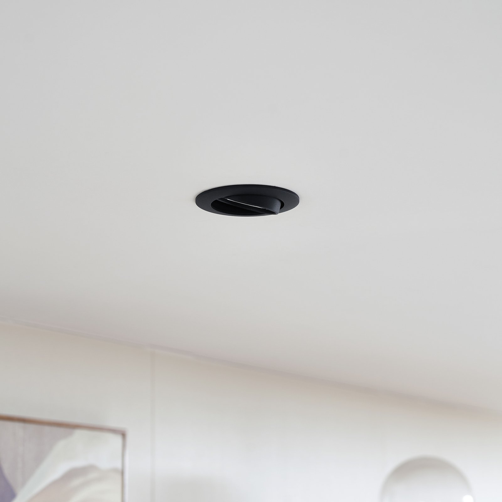 Prios recessed ceiling light Fibur, black, aluminium, Ø 8.2 cm