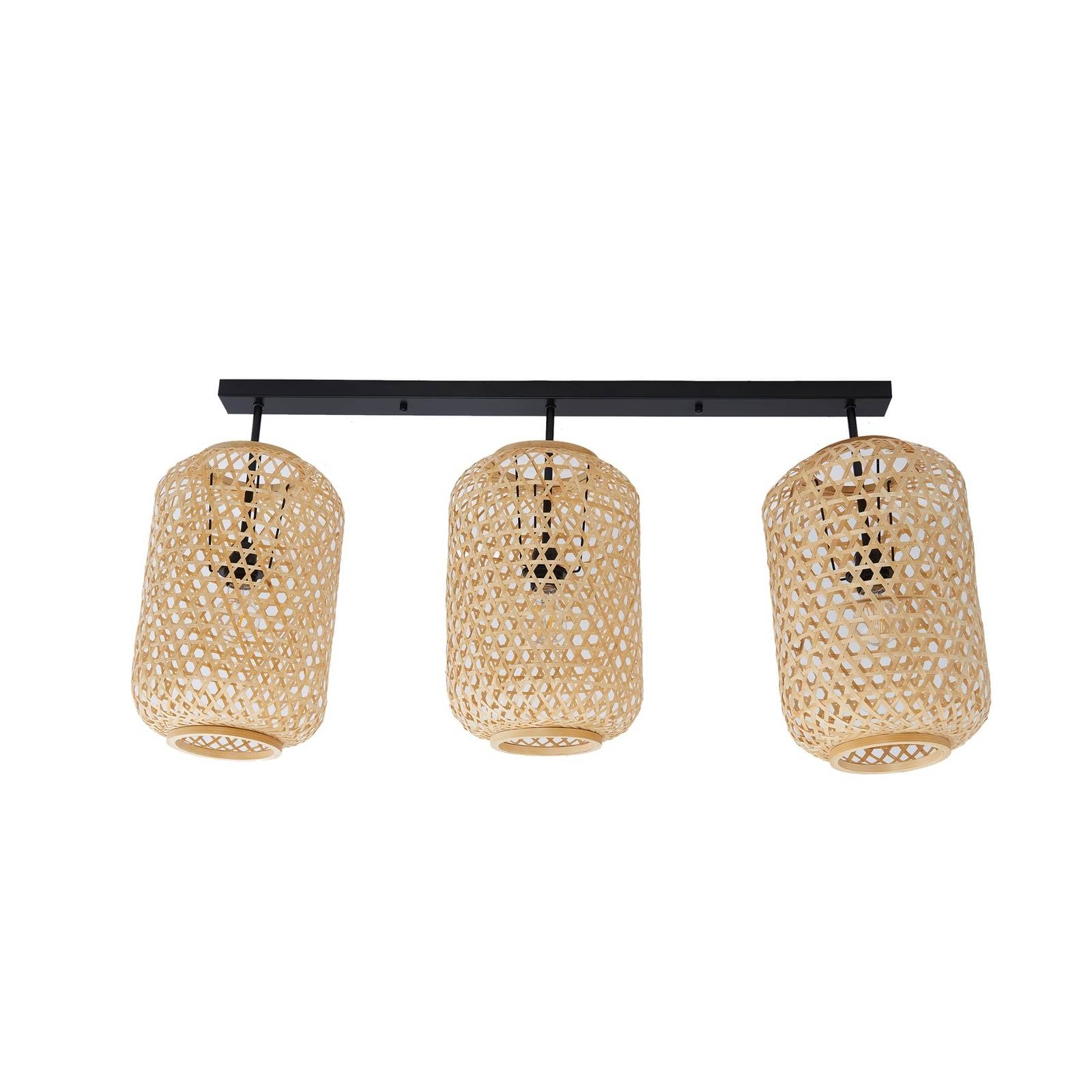 Lucande Deckenleuchte Jorick, 3-flg., Länge 104,5cm, Bambus