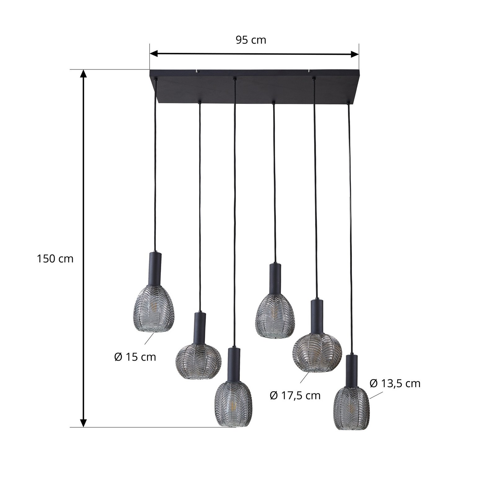 Tolli 6 Lampa Wisząca Szary/Czarny - Lindby
