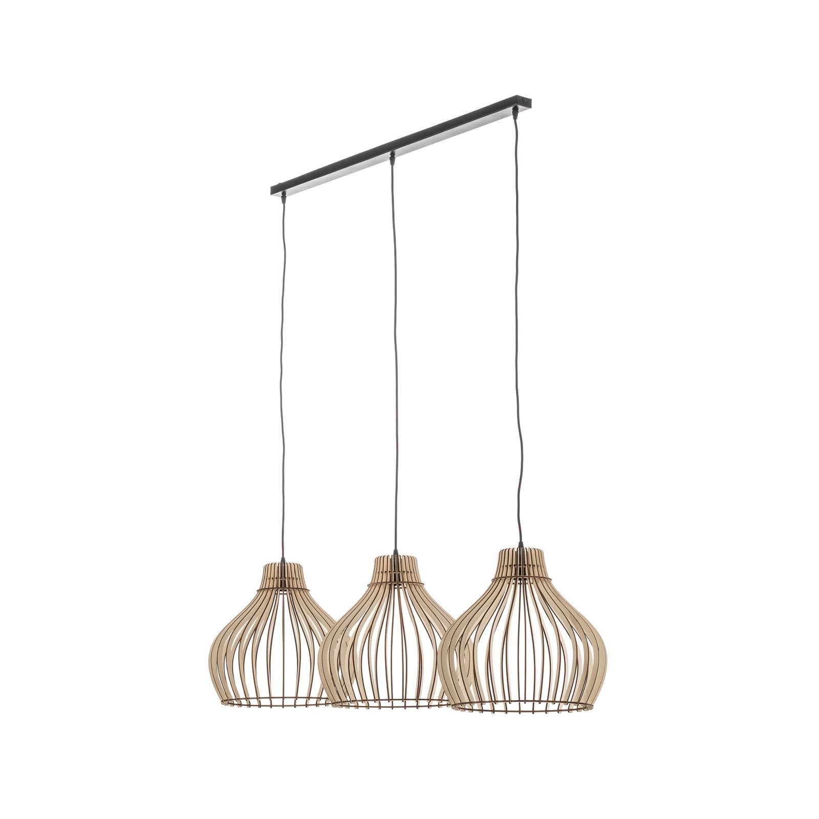 Hängeleuchte Barrel mit Holzschirmen, 3-fl. lang