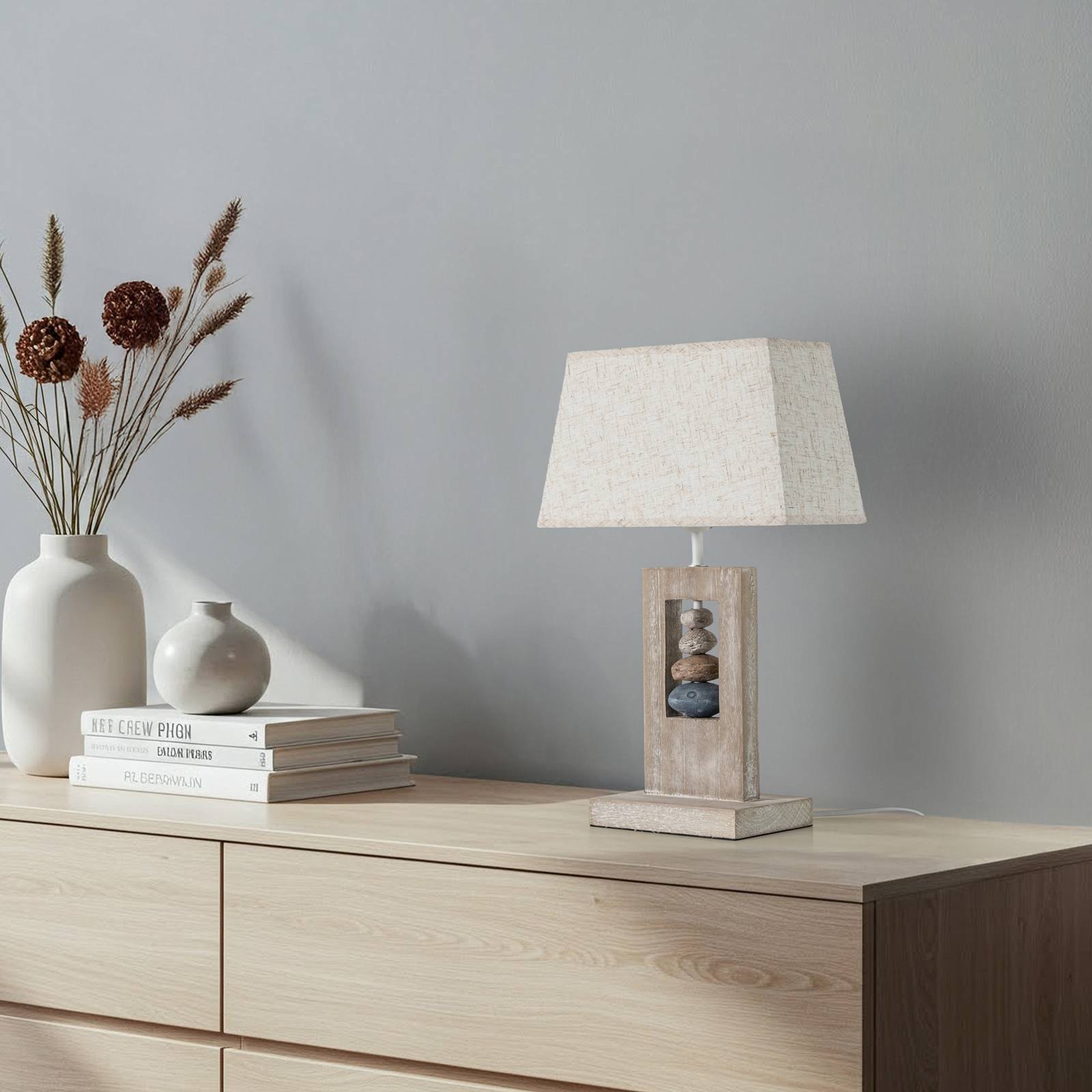 Lampa stołowa Miriel, wysokość 46 cm, tkanina, drewno